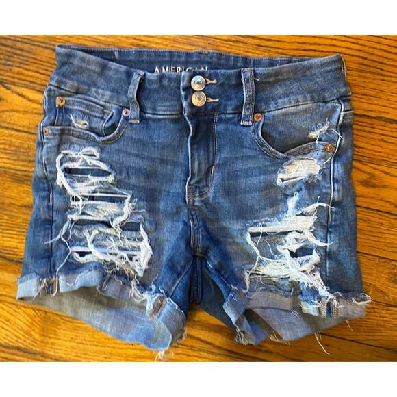 American Eagle Distressed Denim Jeans Shorts Next Level Stretch Women’s Sz 2 - Picture 1 of 6